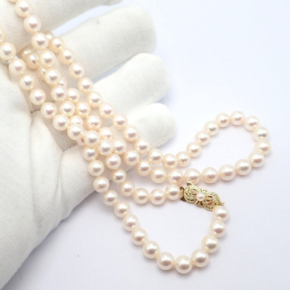Rare! Mikimoto 18k Yellow Gold Pearl Strand 7mm 30" Opera Length Necklace - Picture 4 of 9